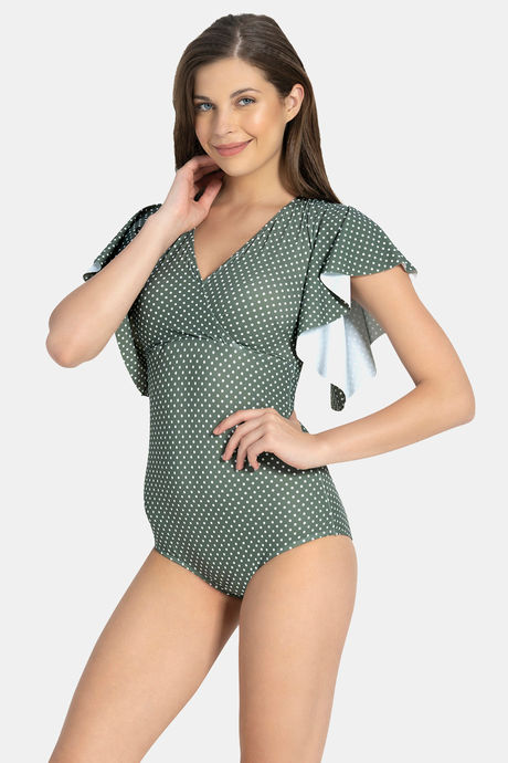 Amante Nylon Slip-On Maillot - Olive Polka Print — image 2